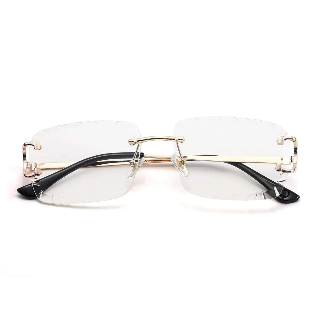 Square Sunglasses Rimless Clear Lens Gold Fashion Men Hip Hop Retro Designer New